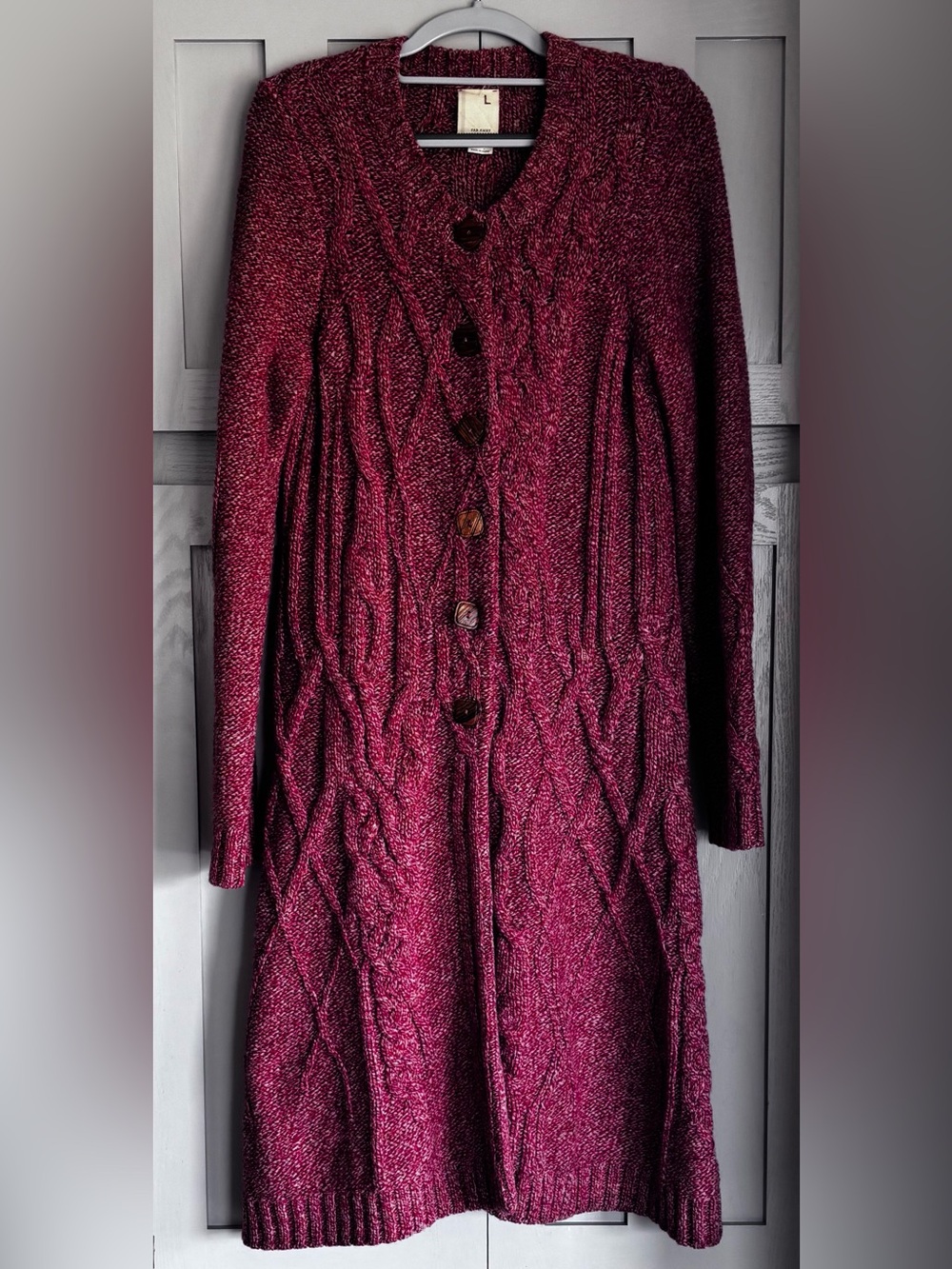 Anthropologie Far Away From Close Red Cable Knit Cardigan Size Large